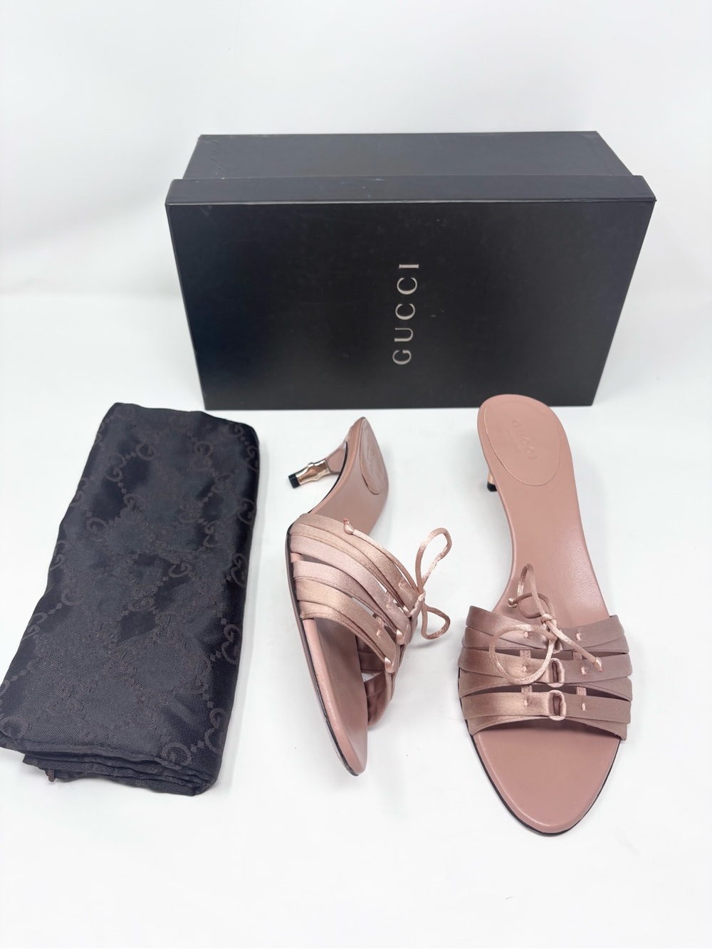Gucci by Tom Ford S/S 2004 Vintage Silk Corset Bamboo Kitten Heel Mule size 8